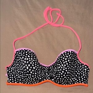 Polka Dot Bikini Top with Pink and Orange Trim